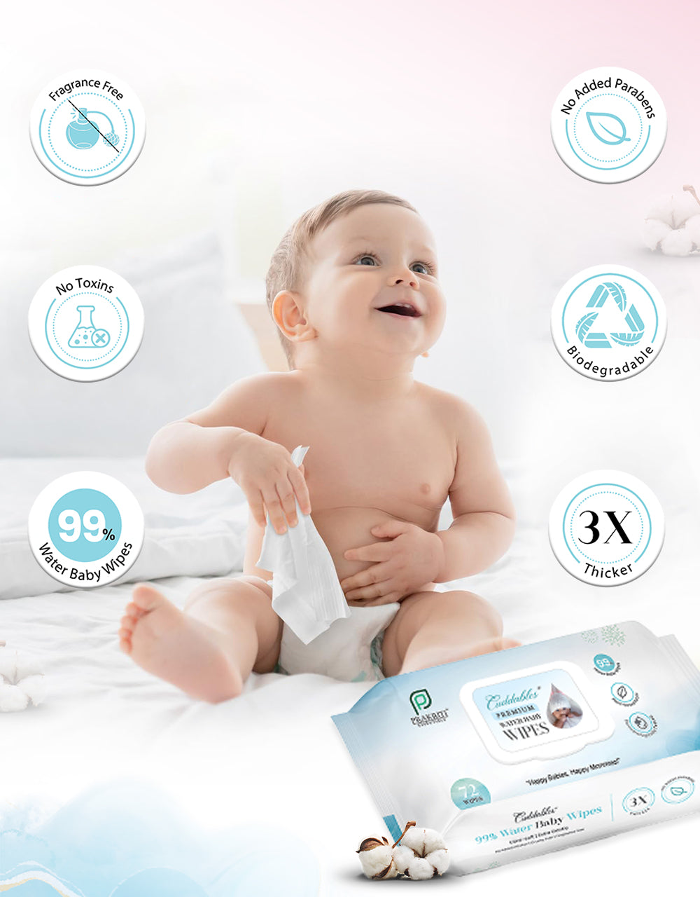 99% Pure Water Baby Wipes | Buy More Save More | 72 Wipes/Packet